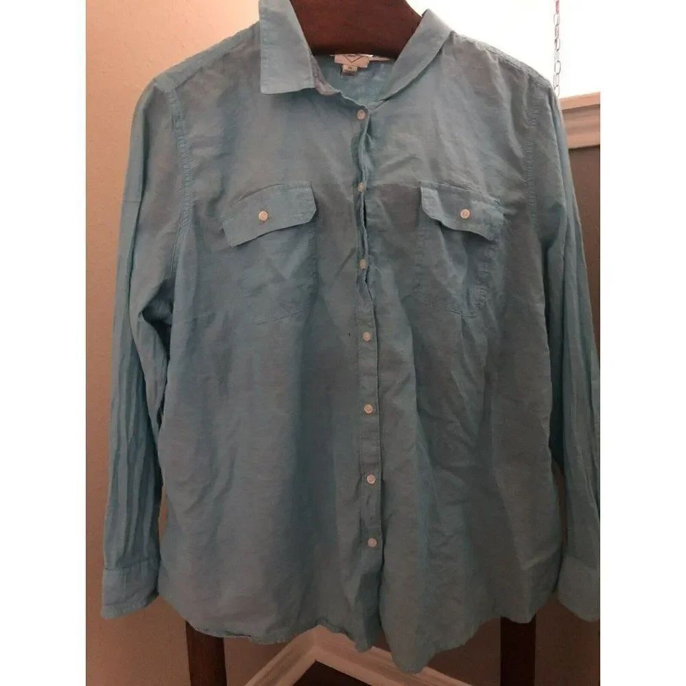 ST Johns Bay 100 Cotton Blue Women Shirt Bottom Down Size 3X